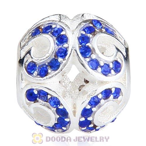 Sterling Silver Glittering Wave Bead with Sapphire Austrian Crystal