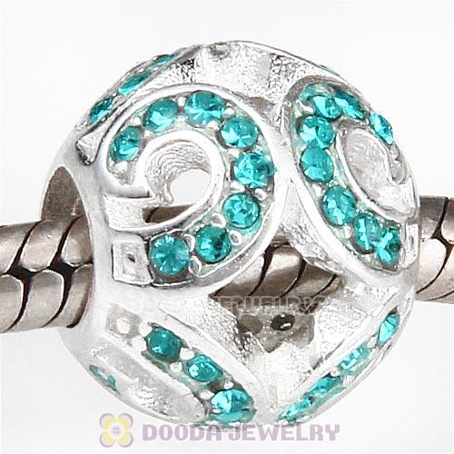Sterling Silver Glittering Wave Bead with Blue Zircon Austrian Crystal
