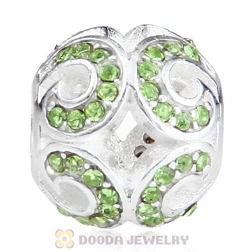 Sterling Silver Glittering Wave Bead with Peridot Austrian Crystal
