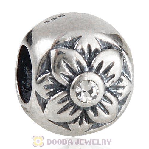 Antique Sterling Silver Flower Beads with Clear CZ Stone