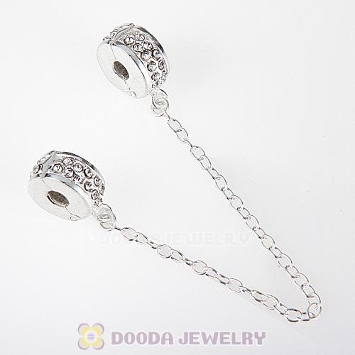 925 Sterling Silver Safety Chain with Crystal fit European Style Bracelet