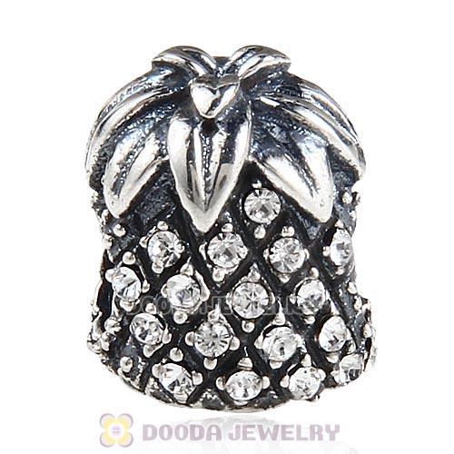 Sterling Silver Sparkling Pineapple Bead with Clear Austrian Crystal