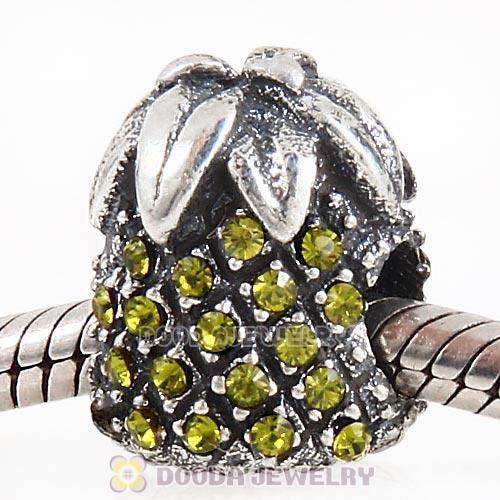 Sterling Silver Sparkling Pineapple Bead with Olivine Austrian Crystal