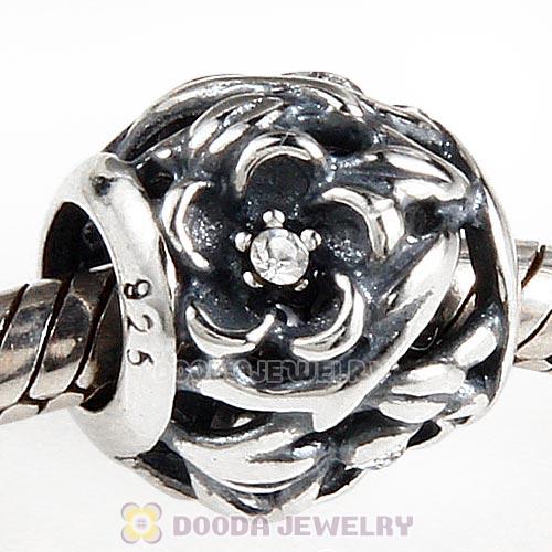 Sterling Silver Mystic Floral Bead with Clear Austrian Crystal