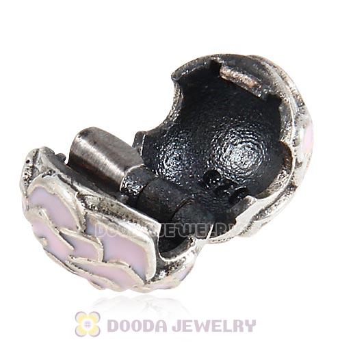 Sterling Silver European Rose Garden Clip with Pink Enamel Charm