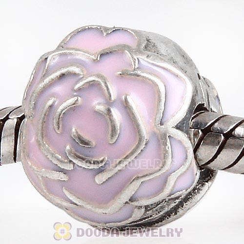 Sterling Silver European Rose Garden Clip with Pink Enamel Charm