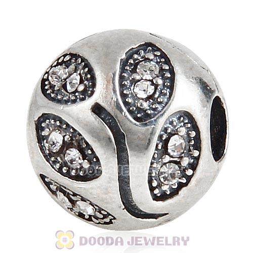 925 Sterling Silver Sparkling Leaves with Clear Austrian Crystal Clip Beads 