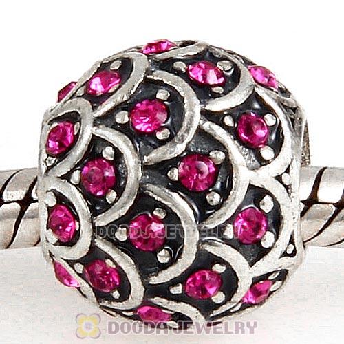 Sterling Silver Sparkling Fish Scale Bead with Fuchsia Austrian Crystal