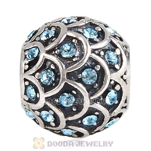 Sterling Silver Sparkling Fish Scale Bead with Aquamarine Austrian Crystal