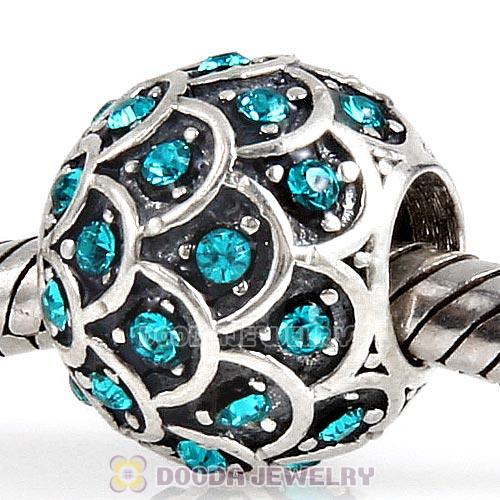 Sterling Silver Sparkling Fish Scale Bead with Blue Zircon Austrian Crystal