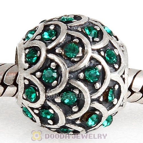 Sterling Silver Sparkling Fish Scale Bead with Emerald Austrian Crystal