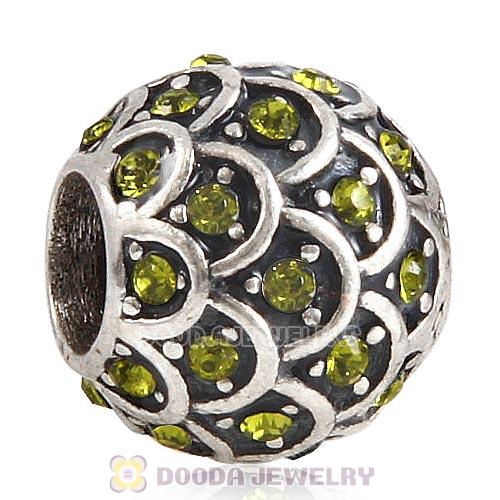 Sterling Silver Sparkling Fish Scale Bead with Olivine Austrian Crystal