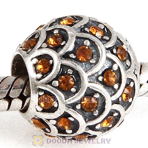 Sterling Silver Sparkling Fish Scale Bead with Smoked Topaz Austrian Crystal