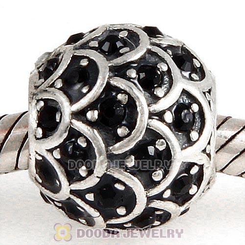 Sterling Silver Sparkling Fish Scale Bead with Jet Austrian Crystal