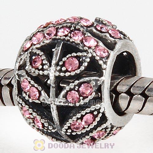 Sterling Silver Sparkling Leaves Bead with Light Rose Austrian Crystal