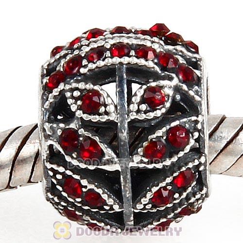Sterling Silver Sparkling Leaves Bead with Siam Austrian Crystal
