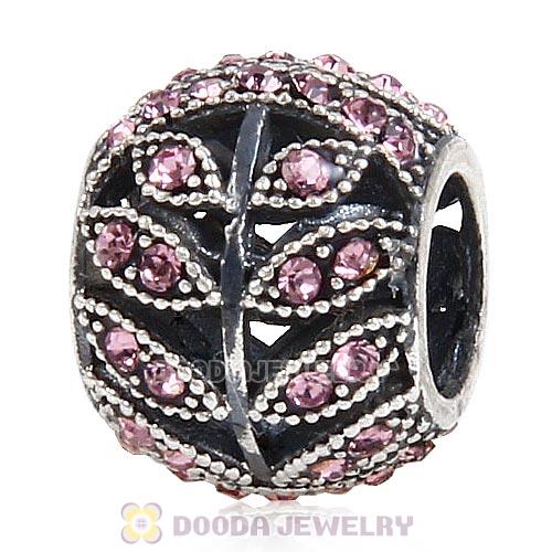 Sterling Silver Sparkling Leaves Bead with Light Amethyst Austrian Crystal