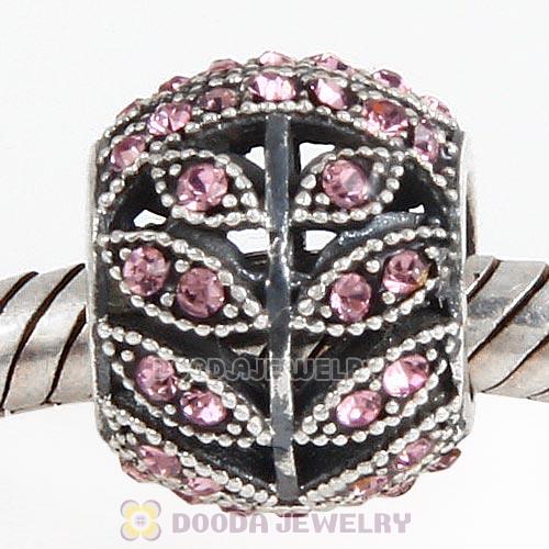 Sterling Silver Sparkling Leaves Bead with Light Amethyst Austrian Crystal