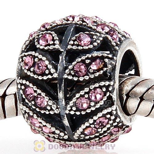 Sterling Silver Sparkling Leaves Bead with Light Amethyst Austrian Crystal