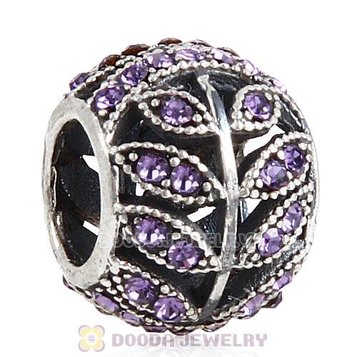 Sterling Silver Sparkling Leaves Bead with Tanzanite Austrian Crystal