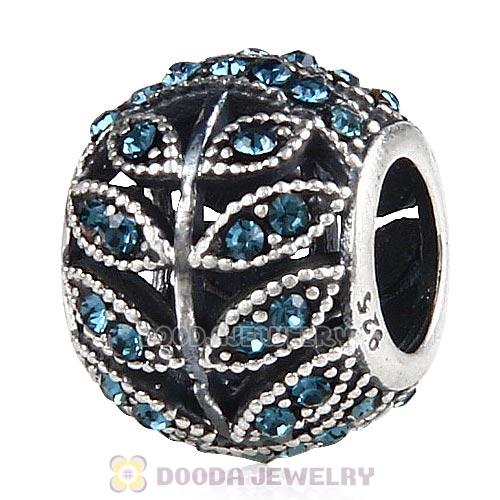 Sterling Silver Sparkling Leaves Bead with Montana Austrian Crystal