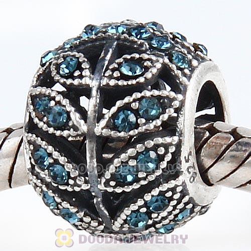 Sterling Silver Sparkling Leaves Bead with Montana Austrian Crystal