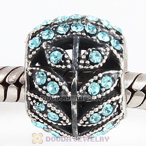 Sterling Silver Sparkling Leaves Bead with Aquamarine Austrian Crystal