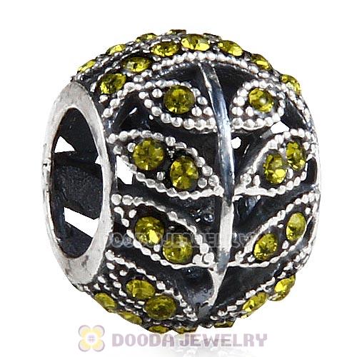Sterling Silver Sparkling Leaves Bead with Olivine Austrian Crystal