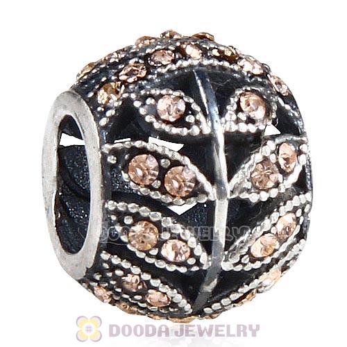 Sterling Silver Sparkling Leaves Bead with Light Peach Austrian Crystal