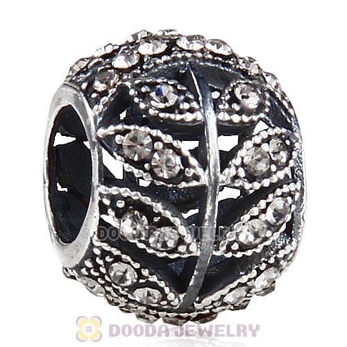 Sterling Silver Sparkling Leaves Bead with Black Diamond Austrian Crystal