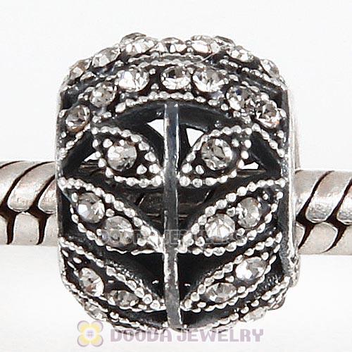 Sterling Silver Sparkling Leaves Bead with Black Diamond Austrian Crystal