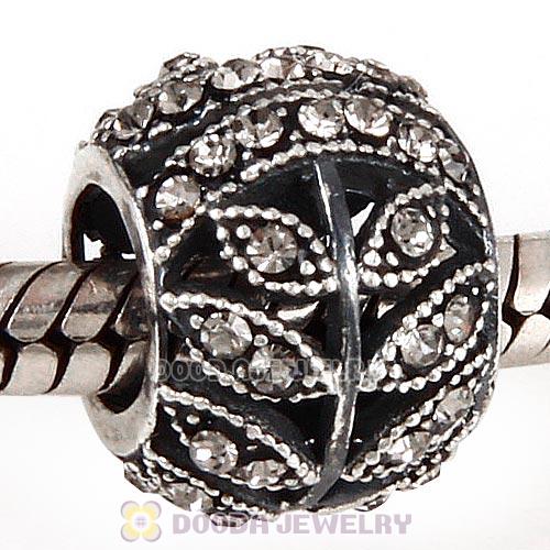 Sterling Silver Sparkling Leaves Bead with Black Diamond Austrian Crystal