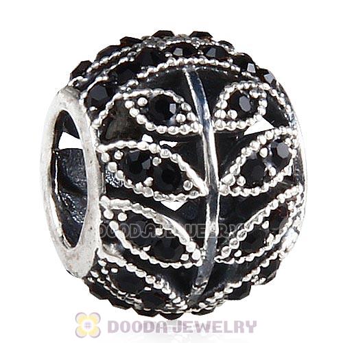 Sterling Silver Sparkling Leaves Bead with Jet Austrian Crystal