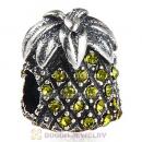 Sterling Silver Sparkling Pineapple Bead with Olivine Austrian Crystal