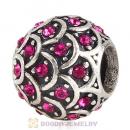 Sterling Silver Sparkling Fish Scale Bead with Fuchsia Austrian Crystal