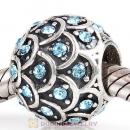 Sterling Silver Sparkling Fish Scale Bead with Aquamarine Austrian Crystal