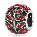 Sterling Silver Sparkling Leaves Bead with Light Siam Austrian Crystal
