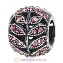 Sterling Silver Sparkling Leaves Bead with Light Amethyst Austrian Crystal