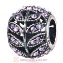 Sterling Silver Sparkling Leaves Bead with Violet Austrian Crystal