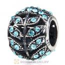 Sterling Silver Sparkling Leaves Bead with Aquamarine Austrian Crystal
