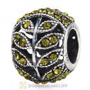 Sterling Silver Sparkling Leaves Bead with Olivine Austrian Crystal