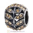 Sterling Silver Sparkling Leaves Bead with Light Colorado Topaz Austrian Crystal