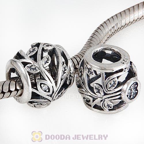 Antique Sterling Silver Family Tree Beads with Clear CZ Stone