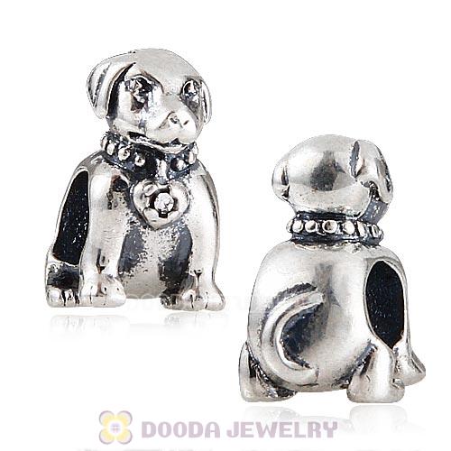 Antique Sterling Silver Labrador with Clear Crystal Charm Beads