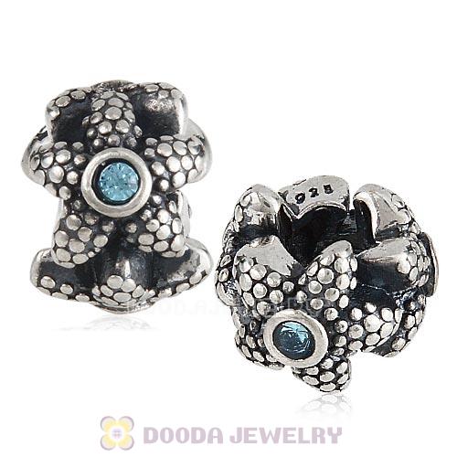 Antique Sterling Silver Sea Star with Aquamarine Austrian Crystal Charm Beads