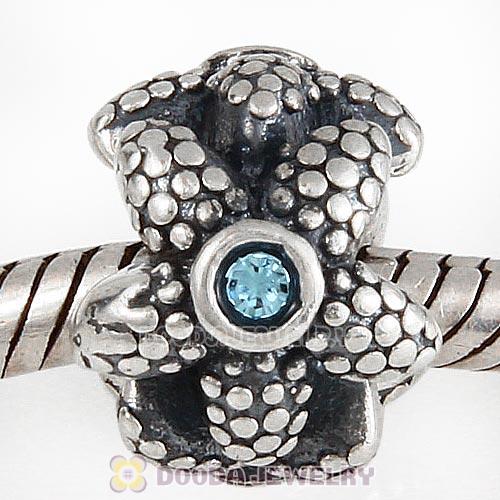 Antique Sterling Silver Sea Star with Aquamarine Austrian Crystal Charm Beads