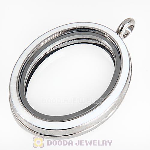 Platinum Plated Alloy Glass Floating Locket Oval Pendant White Face