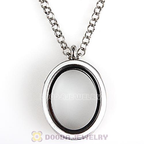 Platinum Plated Alloy Glass Floating Locket Oval Pendant White Face