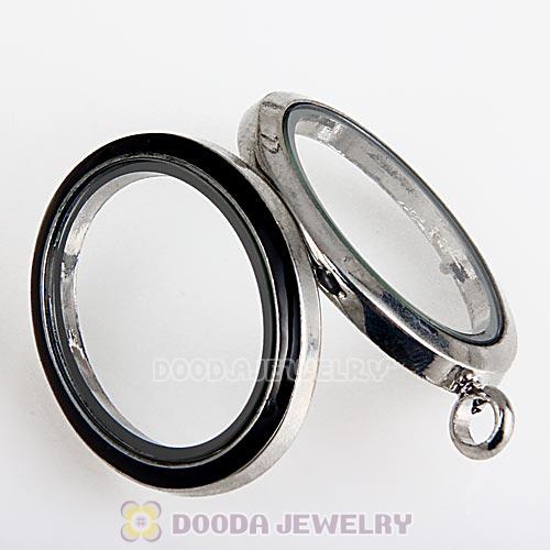 Platinum Plated Alloy Glass Floating Locket Oval Pendant Black Face