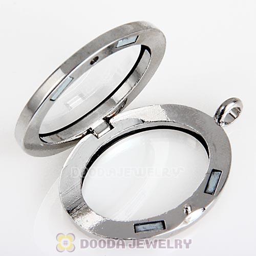 Platinum Plated Alloy Glass Floating Locket Oval Pendant Rose Face